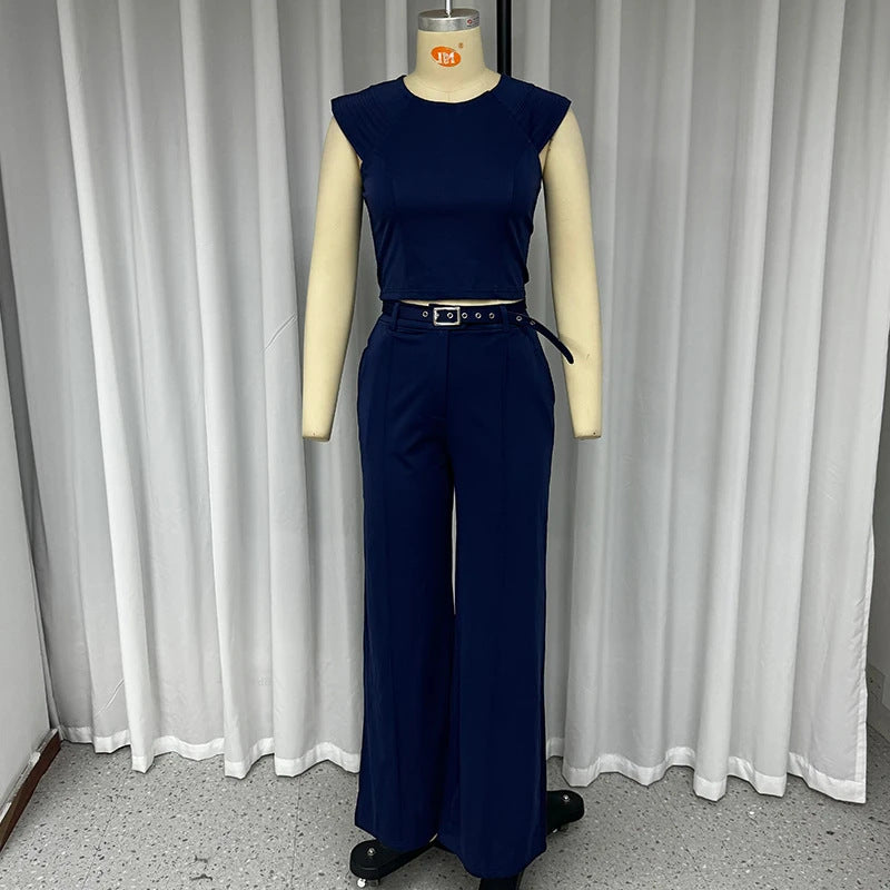 Solid Color Sleeveless High Waist Wide Suits