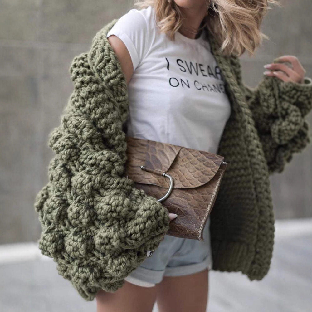 Women's Comfortable Hand-woven Ball Lantern Sleeve Sweaters
