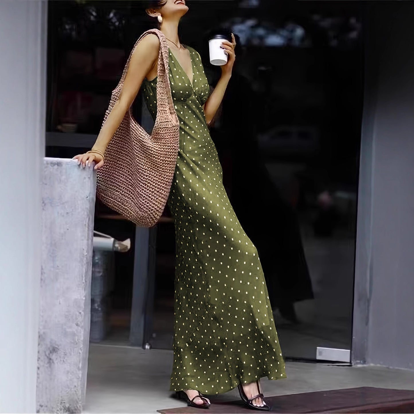 Women's Vintage Satin Polka Dot Dress Elegant Dresses