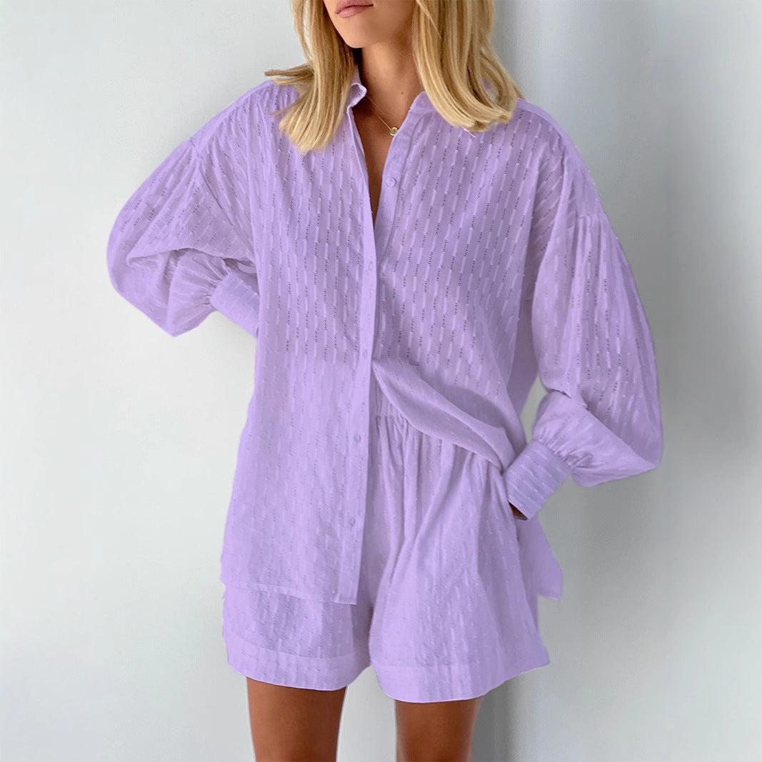 Women's Autumn Shirt Jacquard Puff Sleeve Commuter Suits