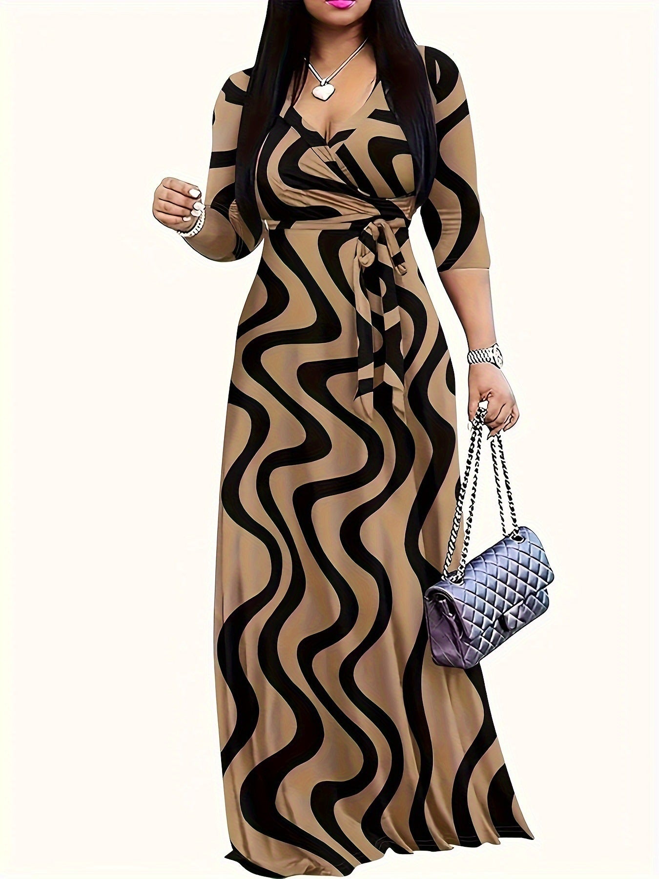 Glamorous Classic Women's Autumn Wave Pattern Dress
