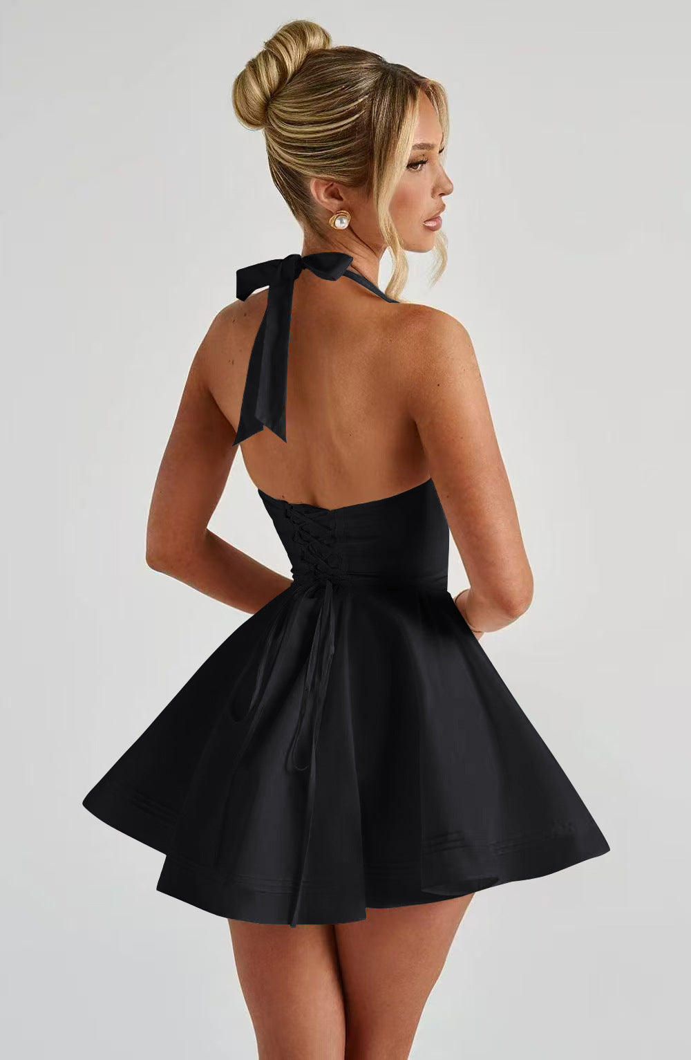 Women's Deep Halter Dress Sexy Waist Trimming Dresses