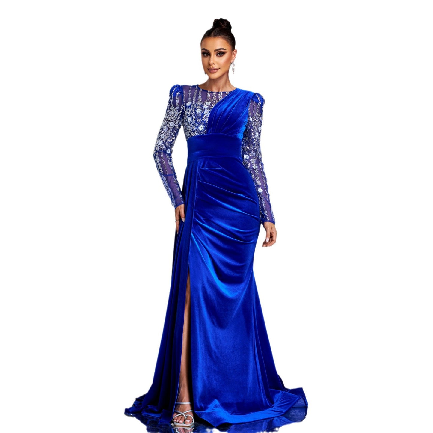 Women's Long Sleeve Temperament Crew Neck Sequined Dresses