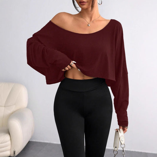 Women's Collar Bottoming Fashion Navel T-shirt Long Blouses