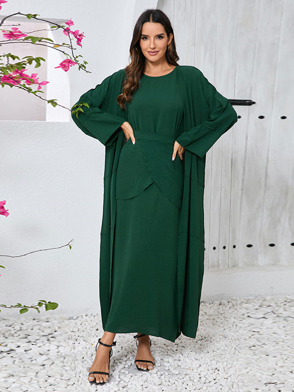 Women's Long-sleeved Simple Elegant Stitching Three-piece Set Dress