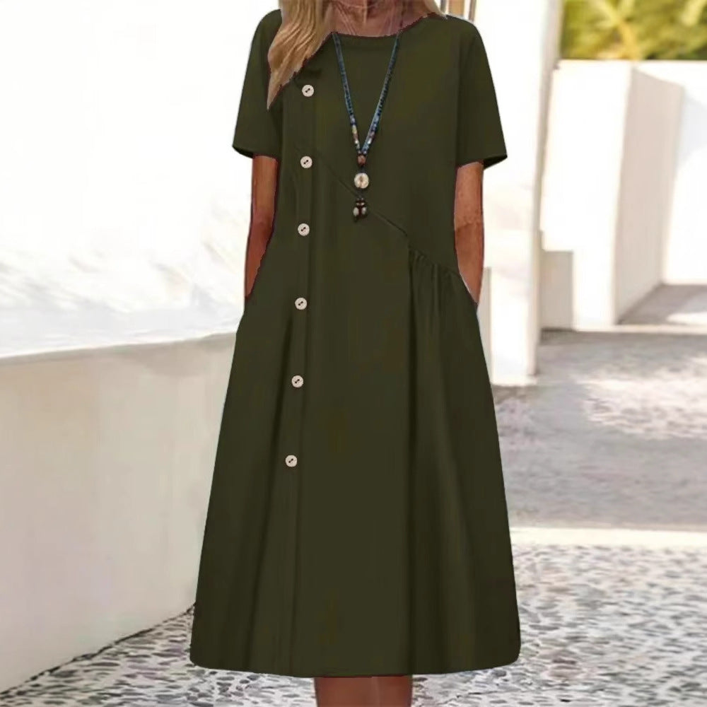 Casual Fastener Decoration Fold Pocket Mid-length Dress
