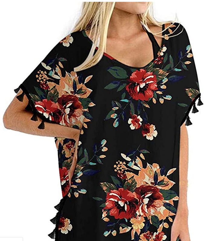 Tassel Small White Ball Chiffon Beach Blouses