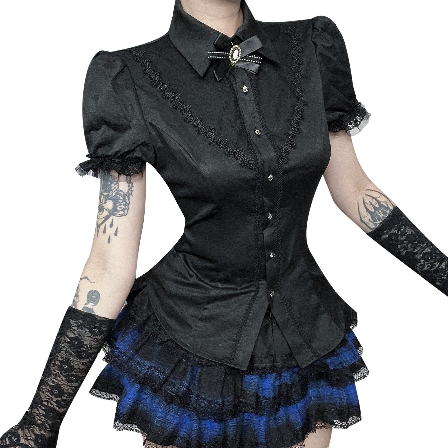 Women's Shirt Dark Style Summer Vintage Wear College Lace Blouses