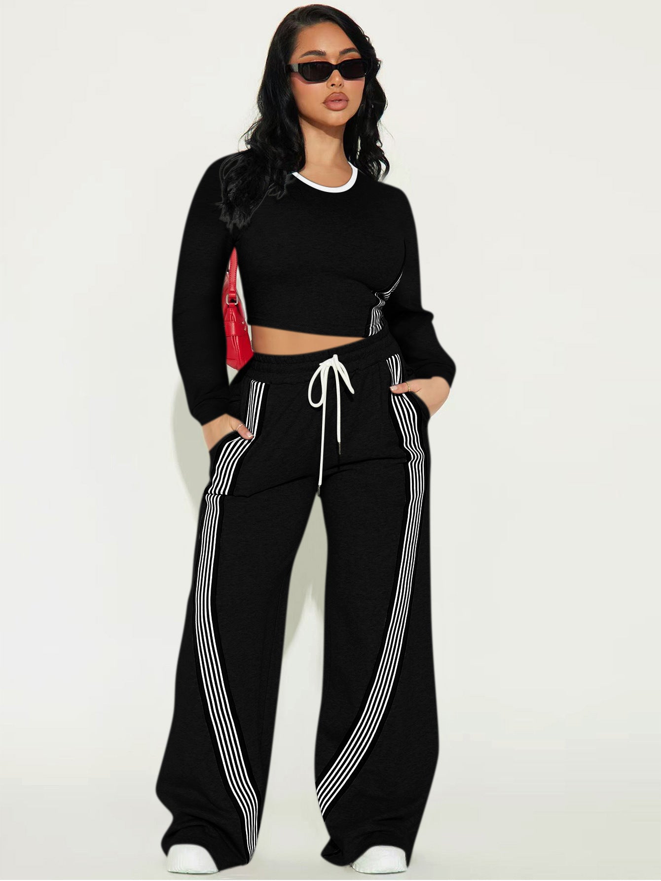 Women's Fashion Casual Long Sleeve Side Striped Suits