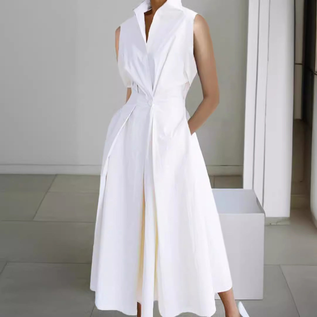 Women's Summer Commuting Fashion Solid Color Button Dresses