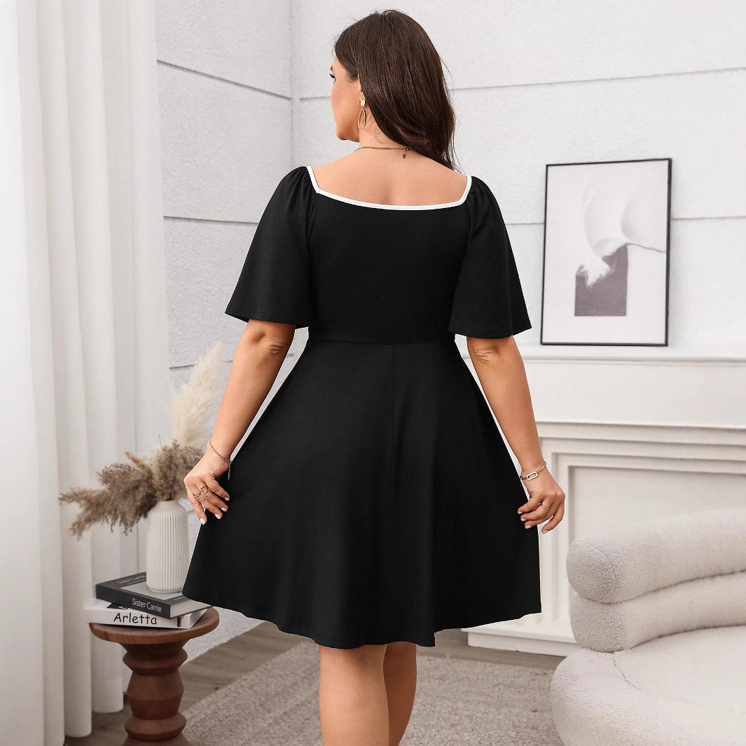 Women's Slimming Loose Sleeve Square Collar Bow Dresses
