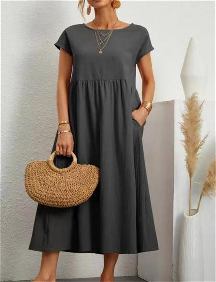 Solid Color Sleeveless Loose Cotton Linen Dresses