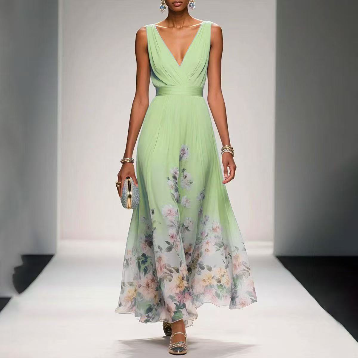 Summer Fashion Sexy Deep V Chiffon Dresses