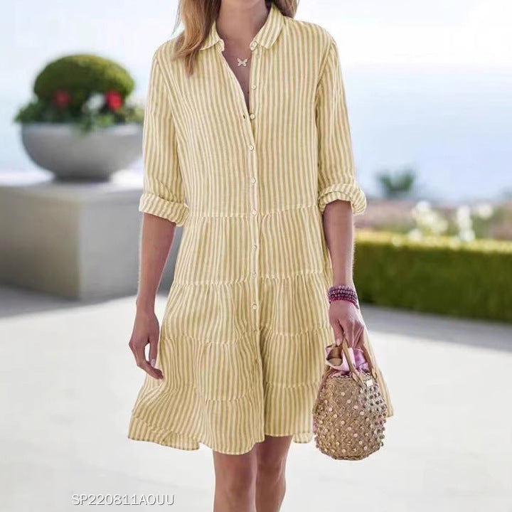 Women's Autumn Long Sleeve Striped Shirt Dress