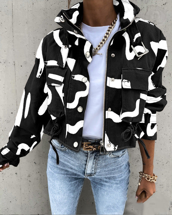 Women's Slouchy Creative Spring Printed Casual Coats
