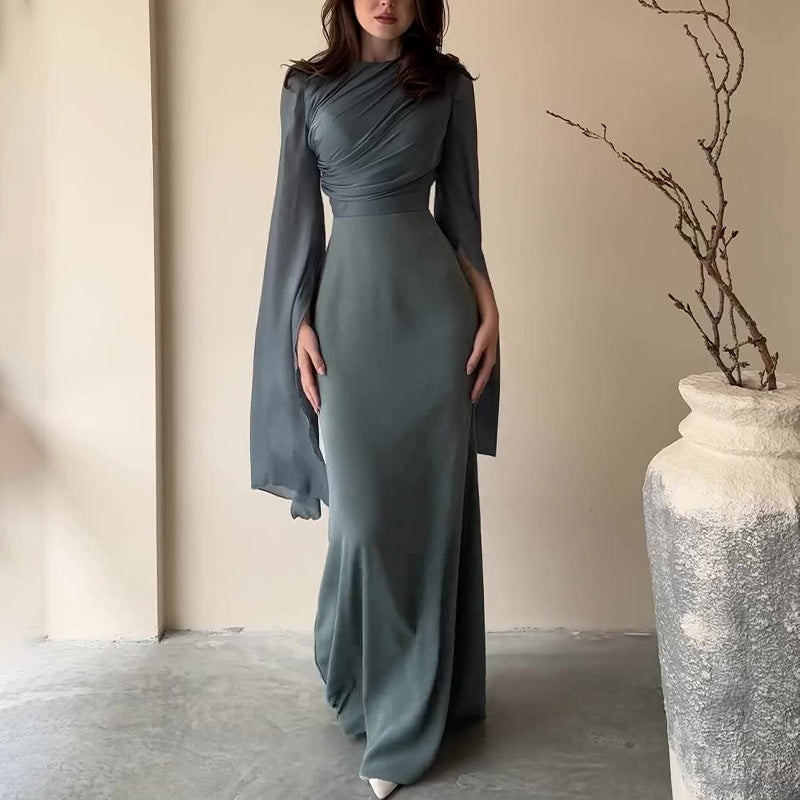 Solid Color Stitching Big Swing Sleeve Dresses