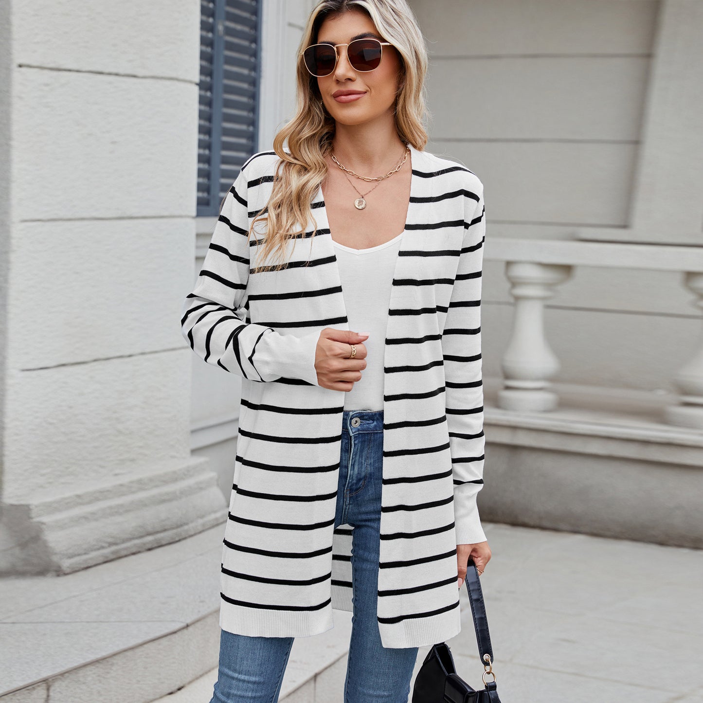 Comfortable Attractive Women's Long Knitted Striped Sweaters