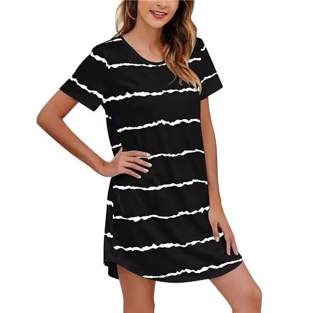 Women's Printed Striped Sleeve Fashion Casual Trendy Dress