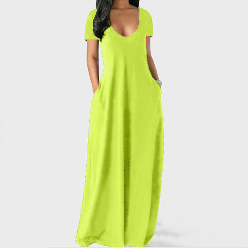 Women's Summer Solid Color Dress Sexy Deep Shorts