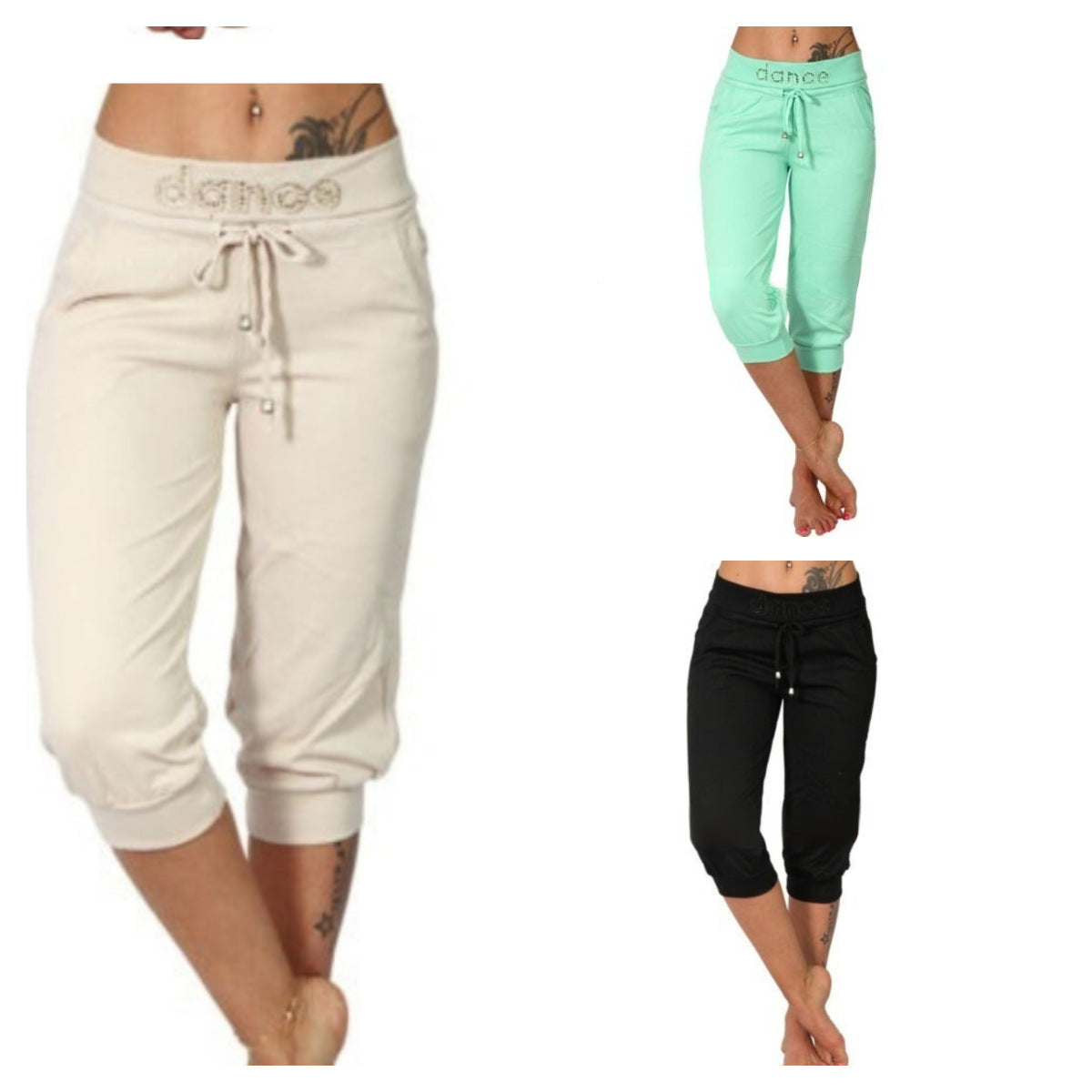 Women's Hot Beads Figure Flattering Middle Skinny Pants
