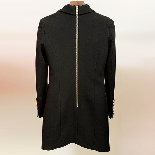 Double Breasted Lion Button Back Middle Zipper Slim Dresses