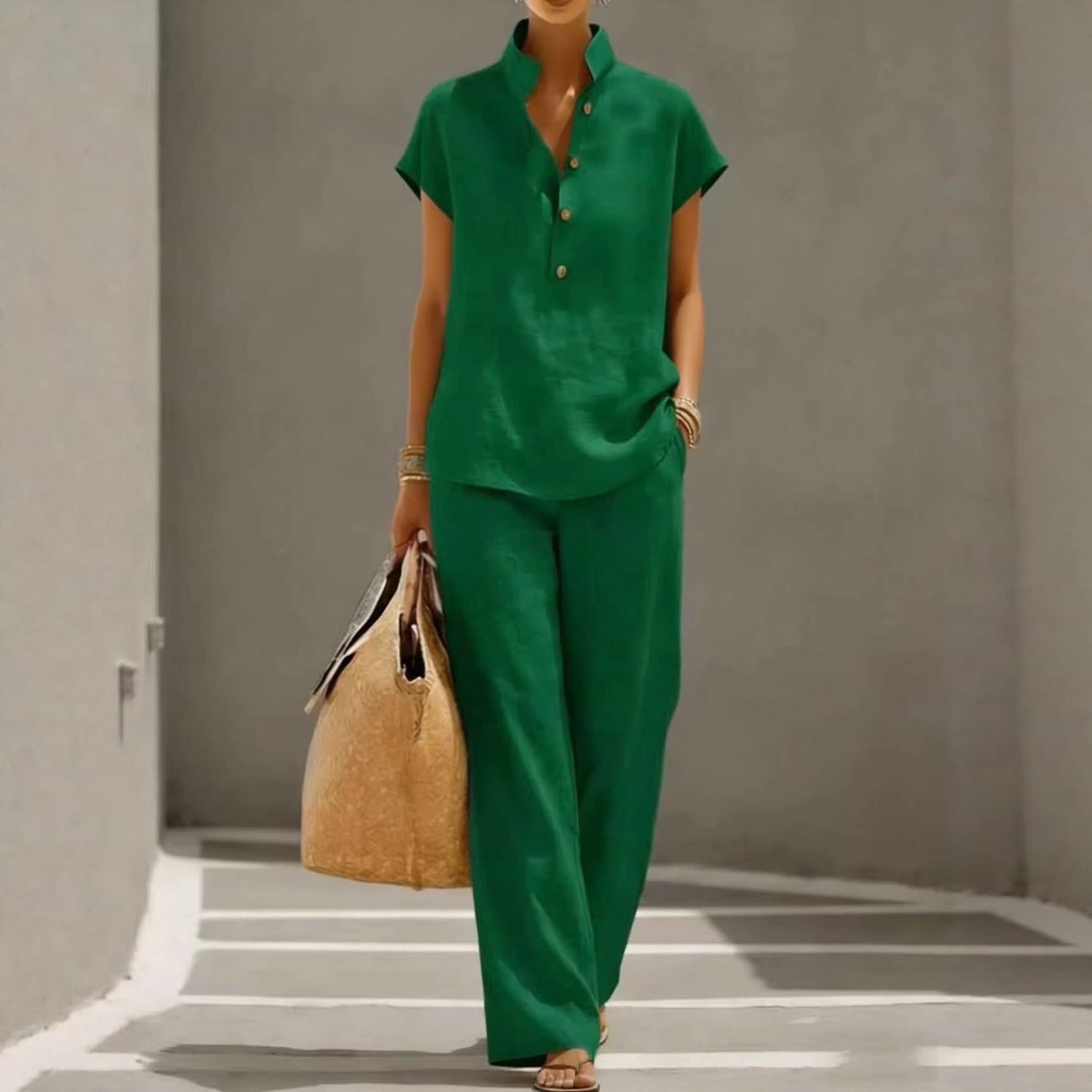 Women's Lazy Style Sleeve Trousers Solid Color Shorts