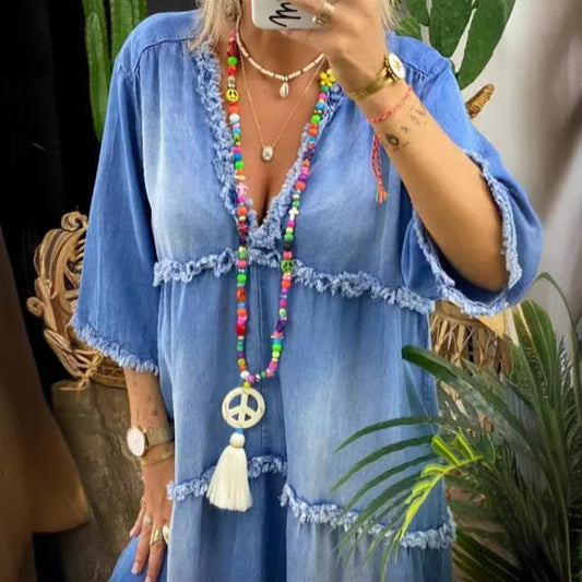 Women's Summer Temperament Backless Print Bohemian Dress