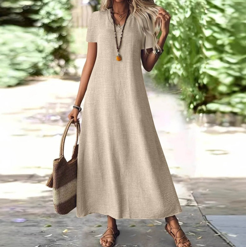 Summer Back Zipper Sleeve Cotton Linen Solid Color Shorts