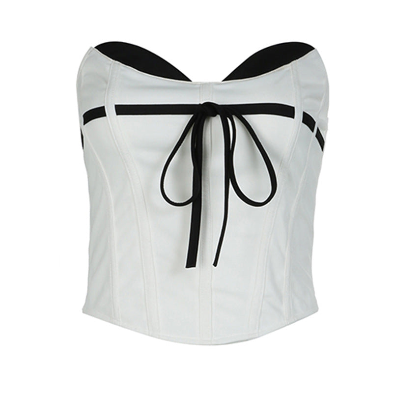 Sweet Spicy Style Fashion Black White Contrast Color Tops