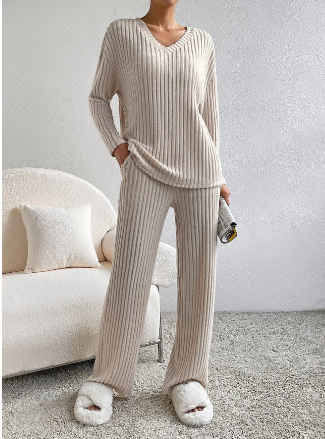 Women's Two-piece Autumn Straight Loose Temperament Sunken Stripe Pants
