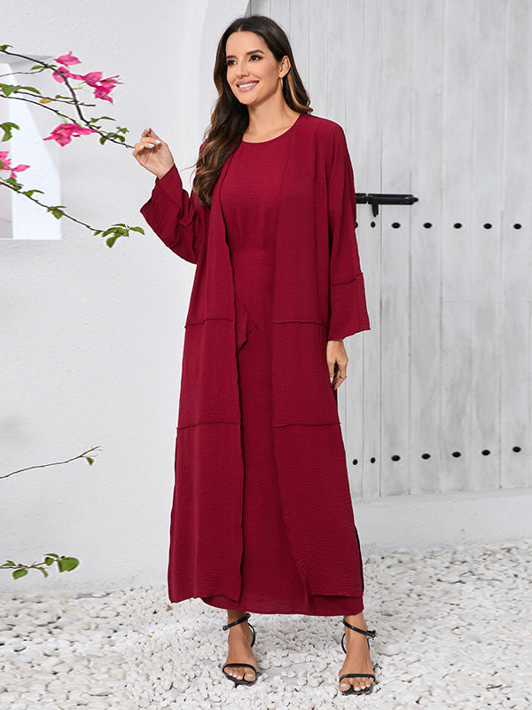 Women's Long-sleeved Simple Elegant Stitching Three-piece Set Dress