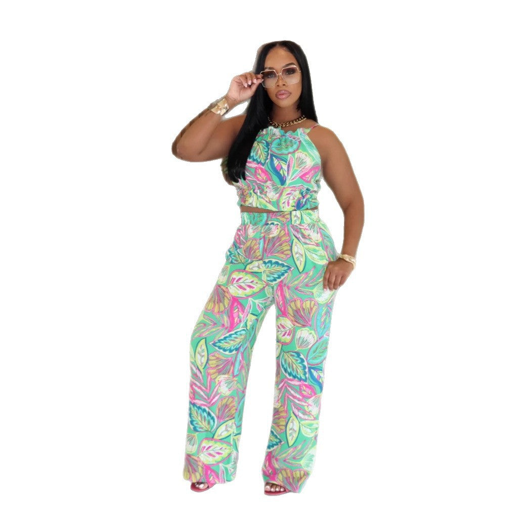 Women's Fashion Printing Turtleneck High Waist Trousers Suits