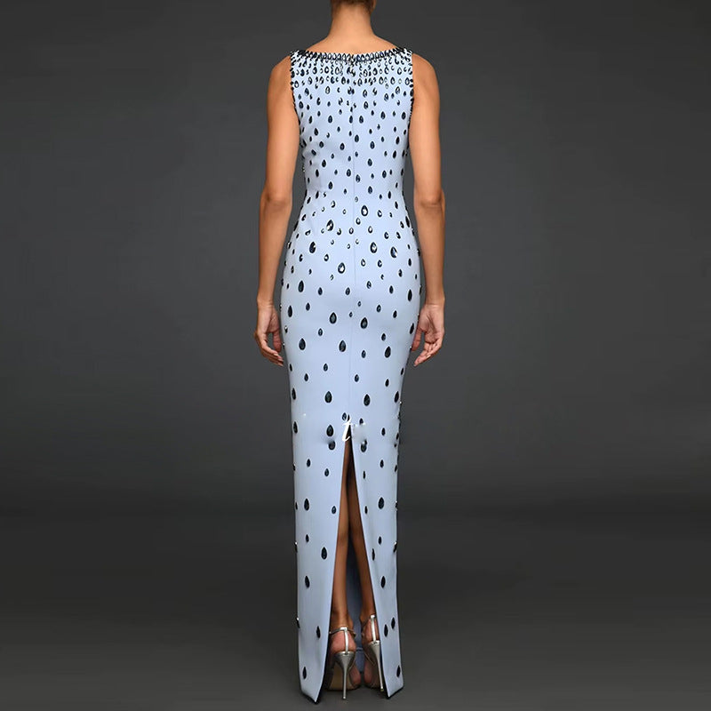 Fashion Bead Diamond Stretch Long Gown Dress