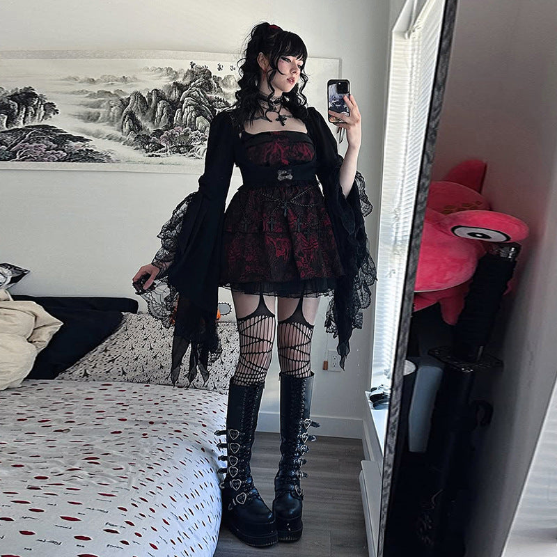 Women's Dark Goth Style Irregular Waistcoat Lace Versatile Flare Tops