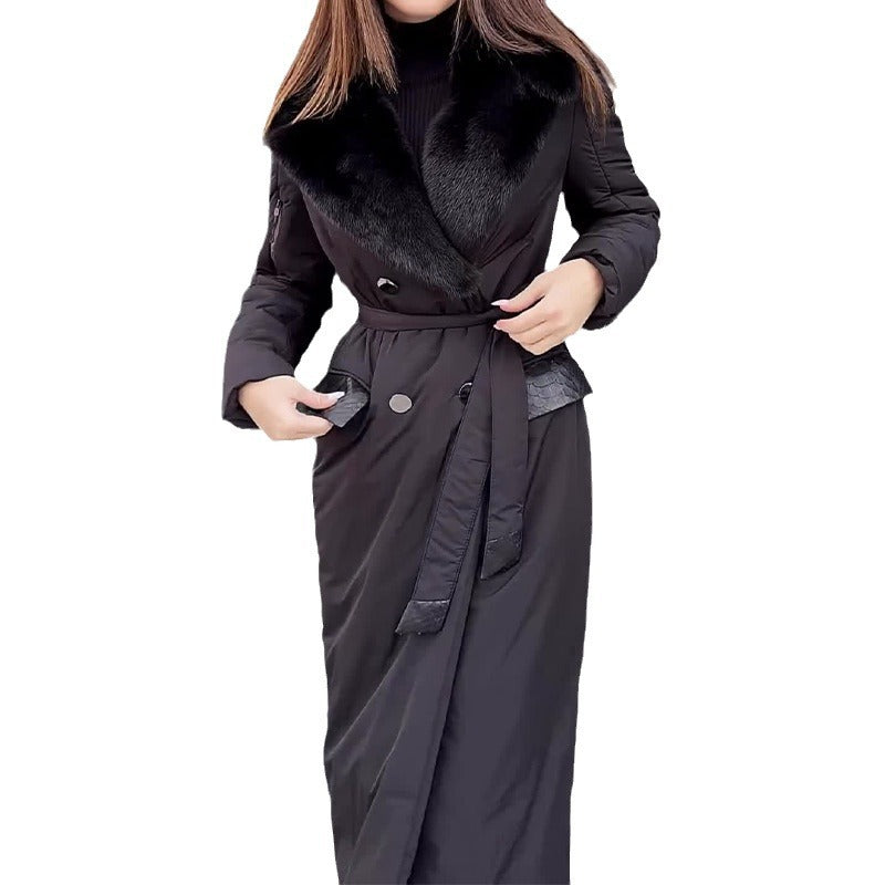 Women's Winter Fashion Solid Color Furry Lapel Tied Jackets