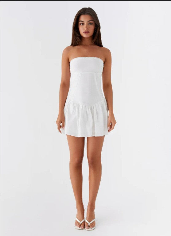 Women's Pure Color Cold-shoulder Waist Trimming Tube Tops