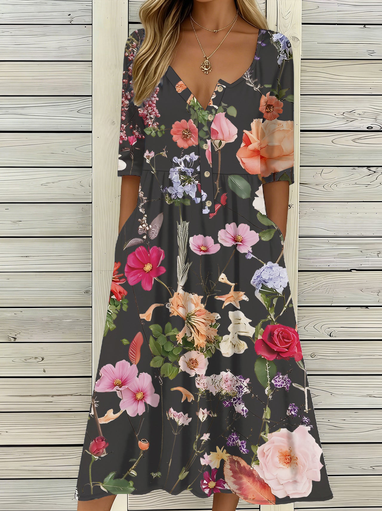 Women's Vintage Floral Large Loose Waist Long Clothing