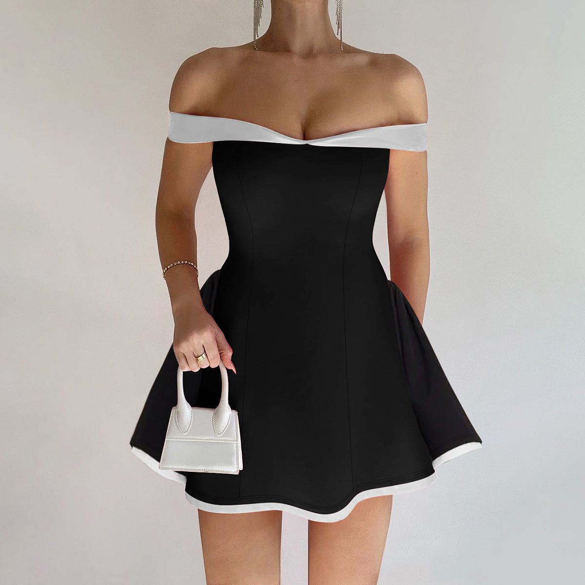 Women's Spring Color Collision Design Sexy Bandeau Dress
