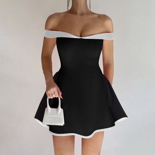 Women's Spring Color Collision Design Sexy Bandeau Dress