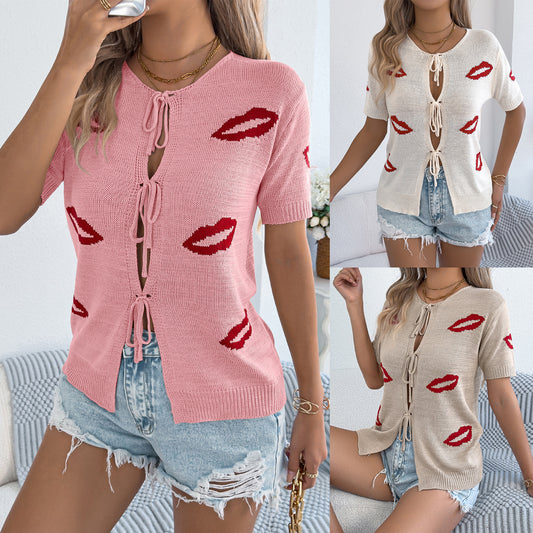 Women's Casual Sexy Lips Jacquard Valentine's Day Women's Sweater