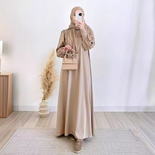 Women's Spring Muslim Wear Soft Fashion Satin Dresses