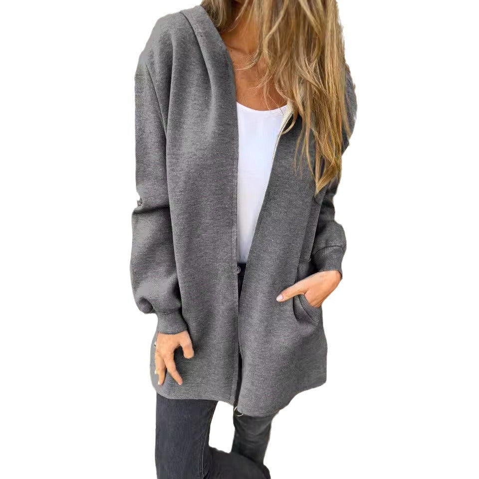 Women's Solid Color Casual Single-breasted Hooded Coats