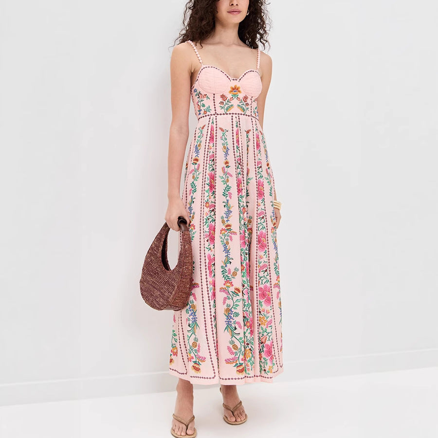 Strap Positioning Printed Dress Vacation Loose Dresses