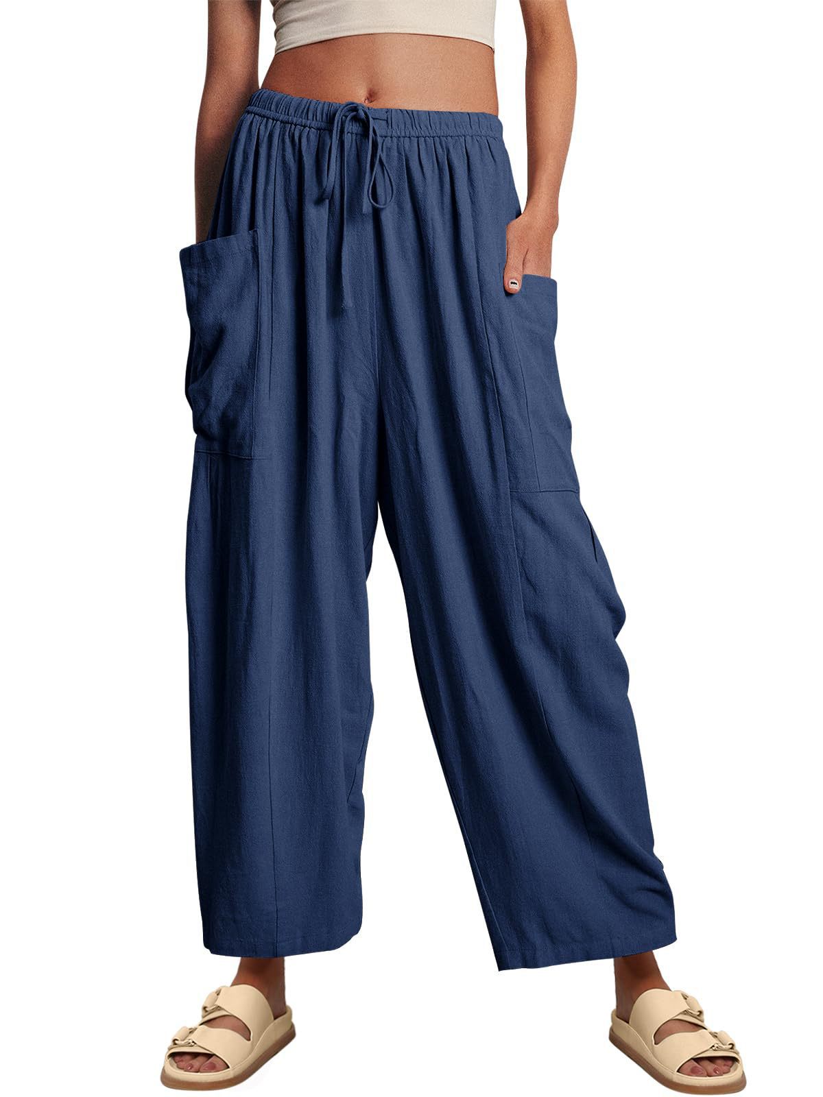 Elastic Waist Pleated Loose Casual Cotton Pants