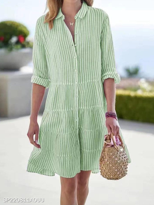 Women's Autumn Long Sleeve Striped Shirt Dress