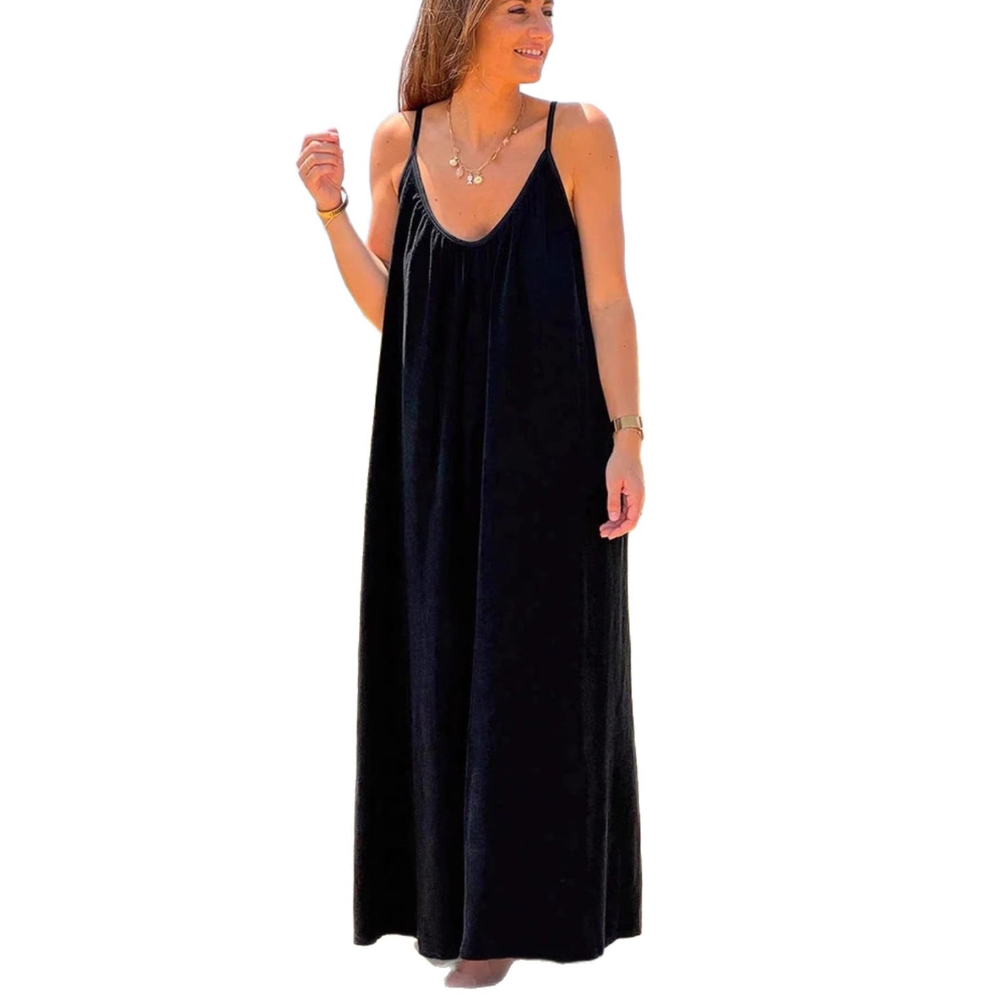 Women's Summer Loose Deep Sexy Backless Spaghetti Straps For Seaside Dress