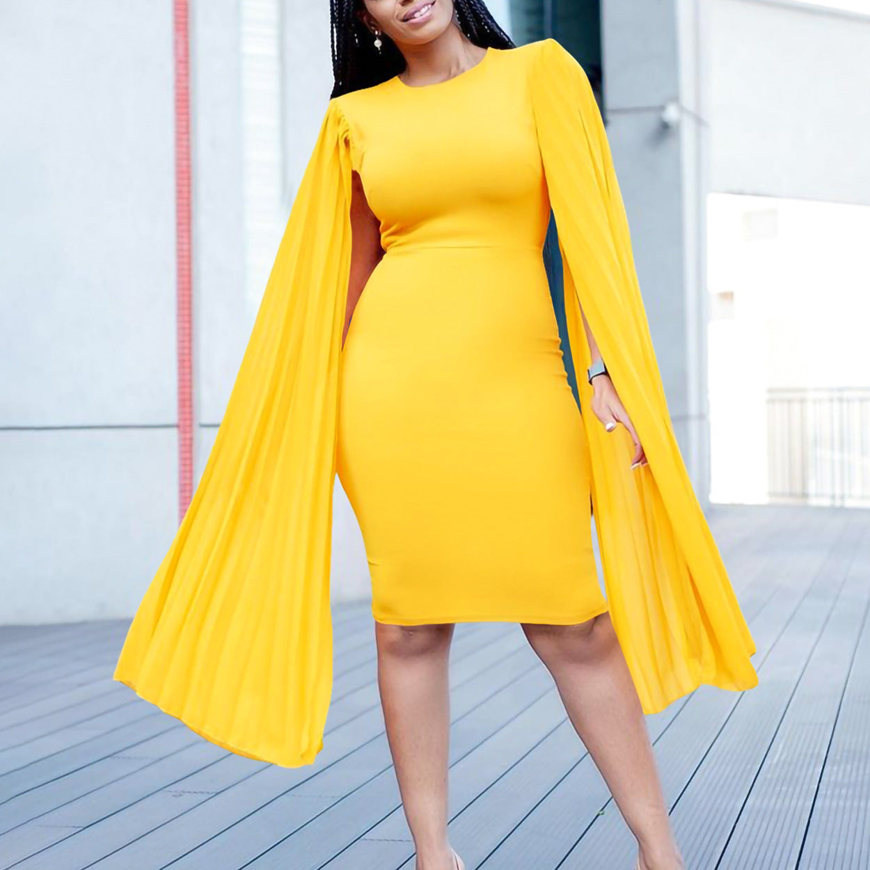 Fashionable Elegant Long-sleeved Pleated Sheath African Dress