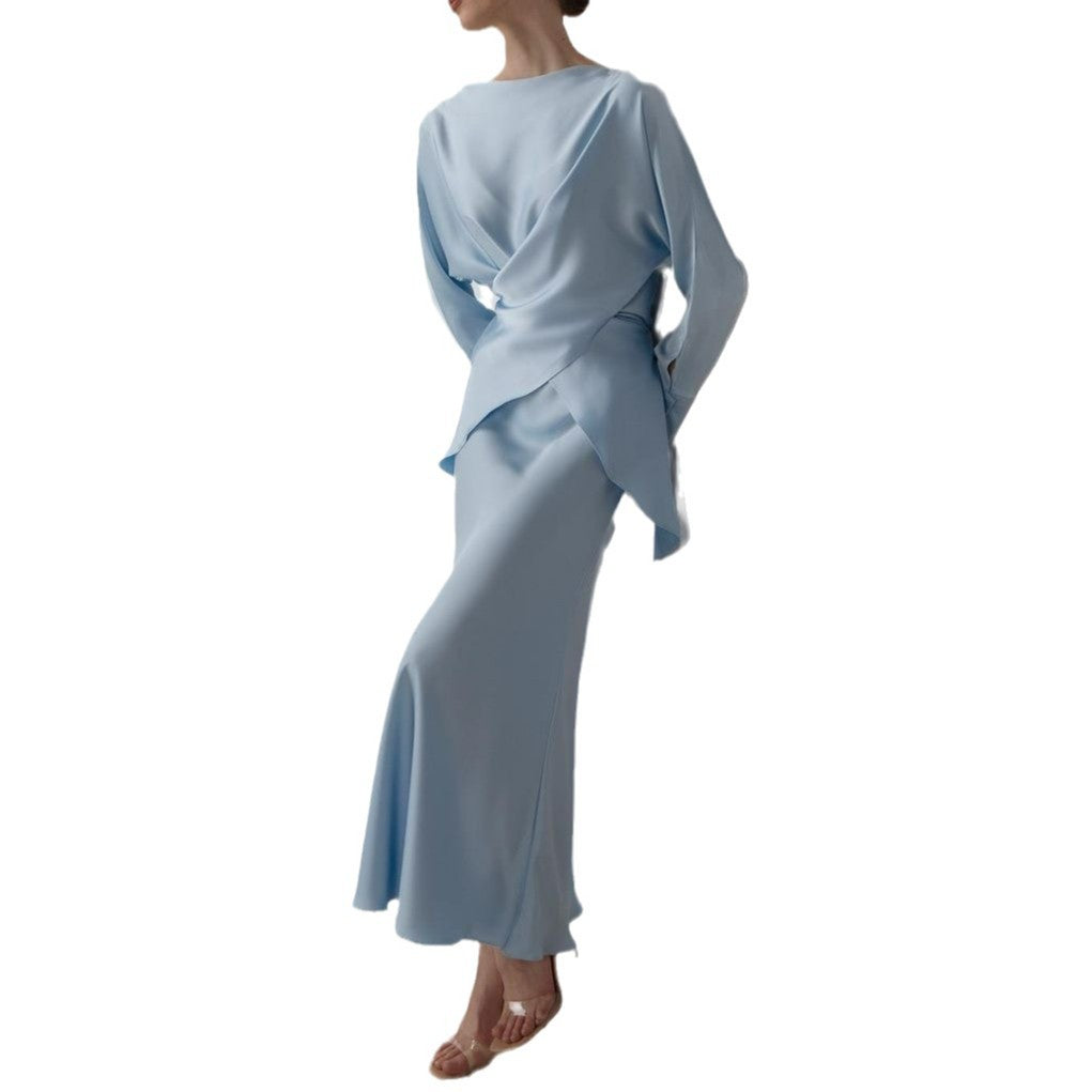 Women's Hot Elegant Graceful Satin Long-sleeved Two-piece Tops
