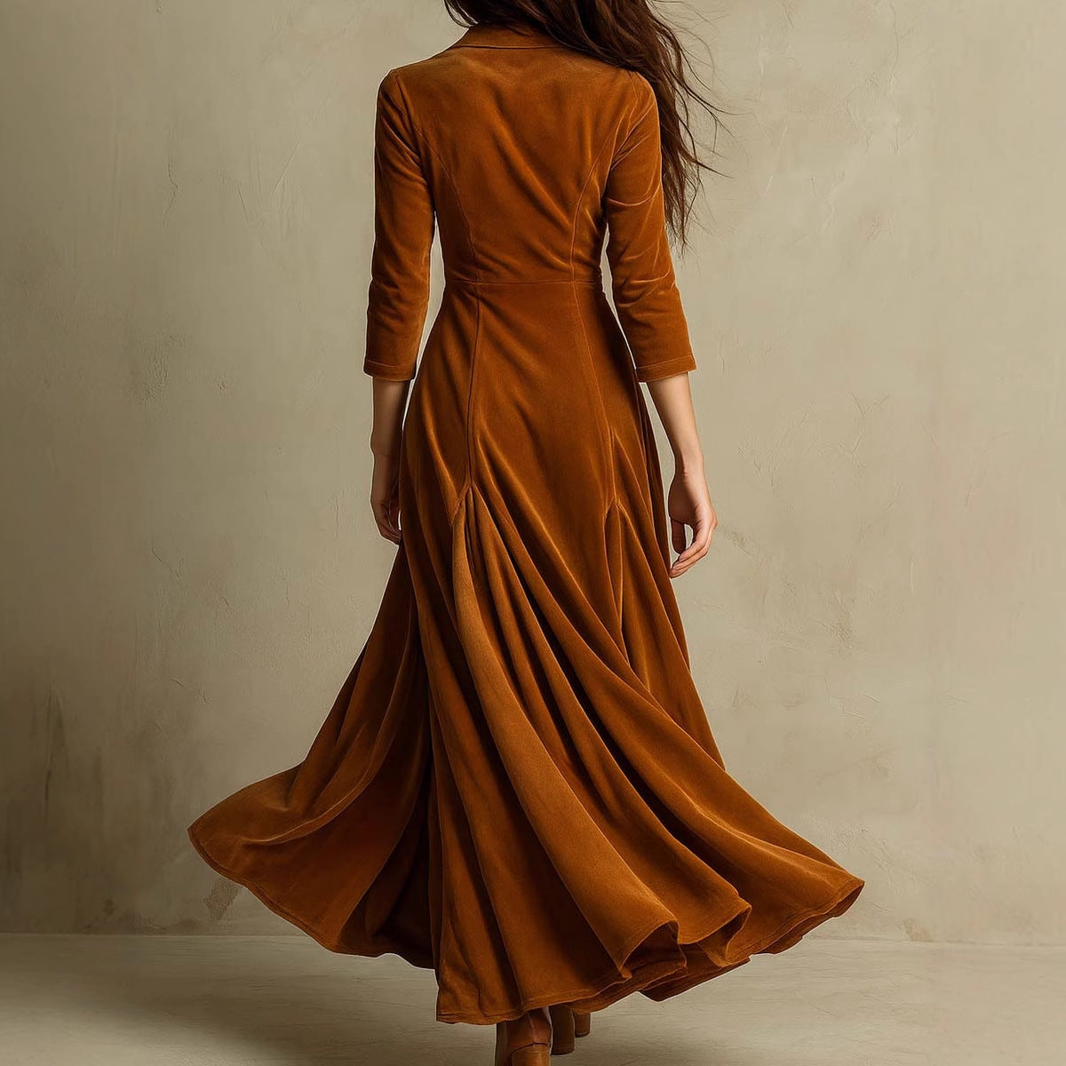 Women's Solid Color Buttons Lapel Sleeve Maxi Dress Dresses