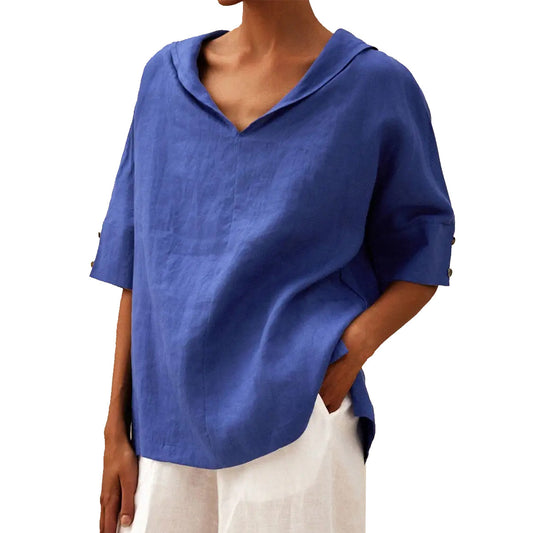 Women's Solid Color Cotton Linen Hoodie T-shirt Blouses